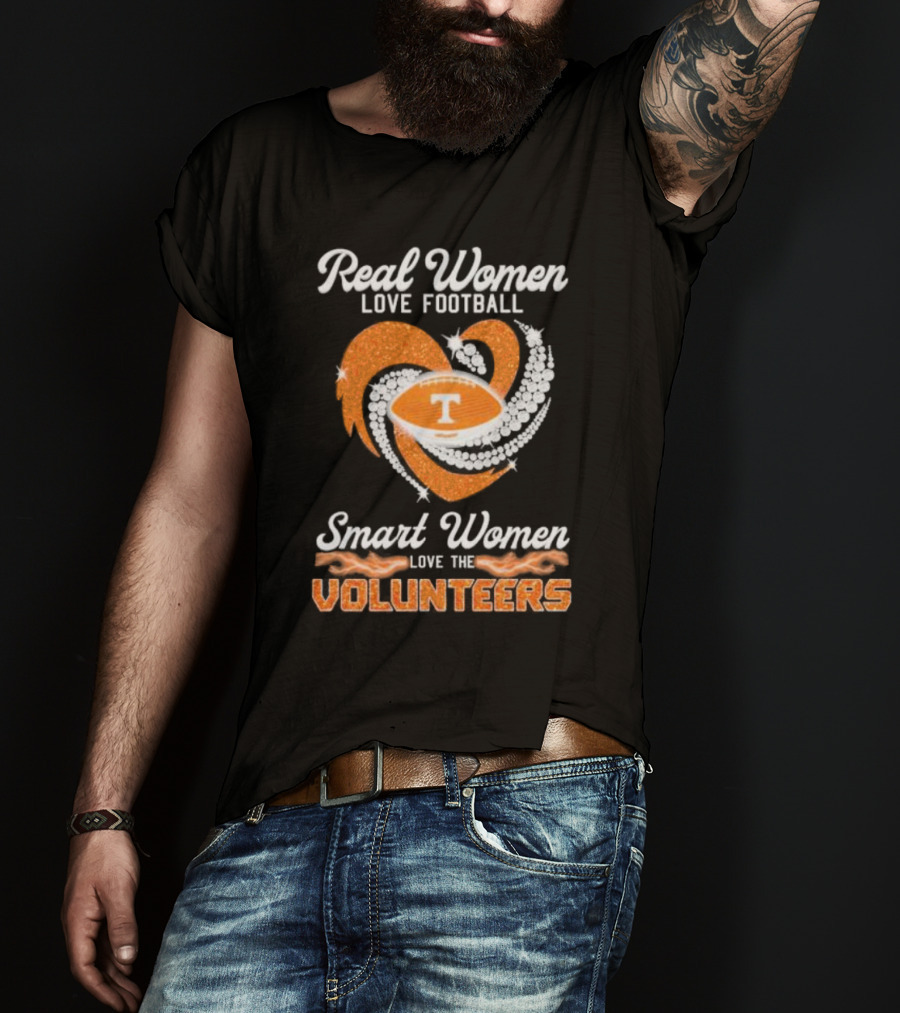 Real Women Love Football Smart Women Love The Volunteers Heart Football T-Shirt