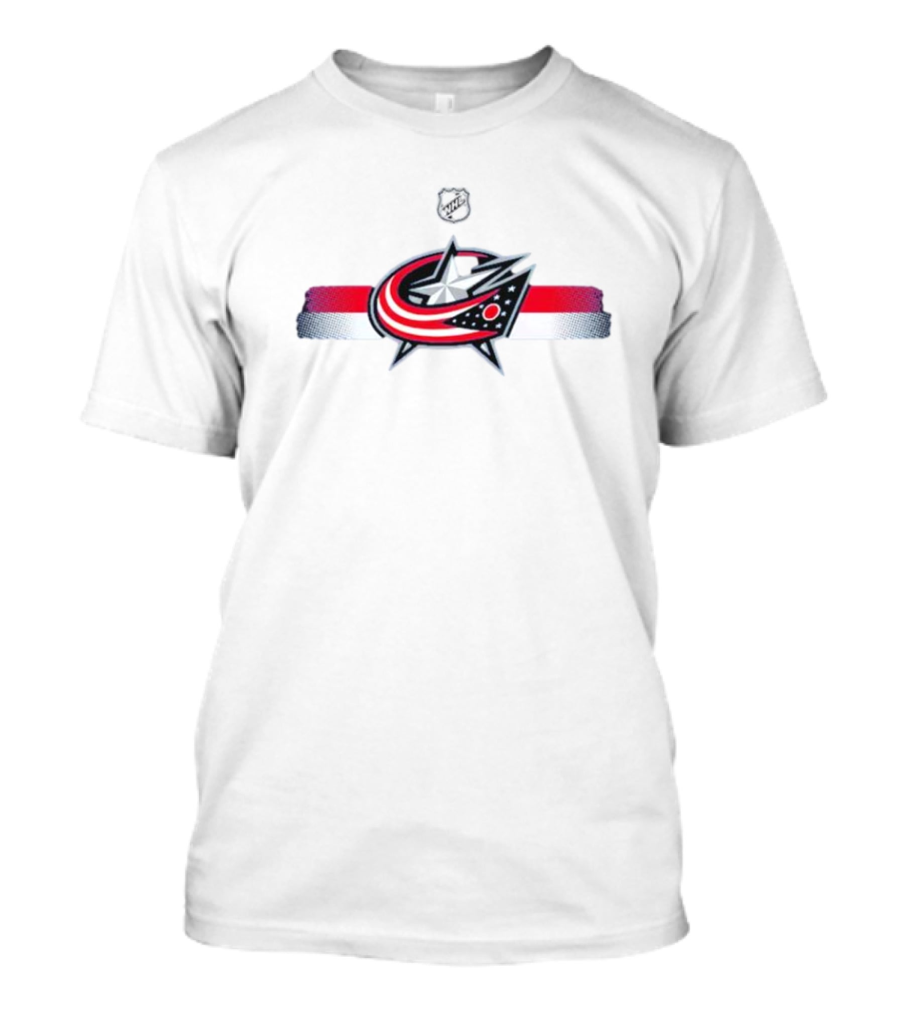 NHL Columbus Blue Jackets Emblem With Red White Blue Stripes T-Shirt