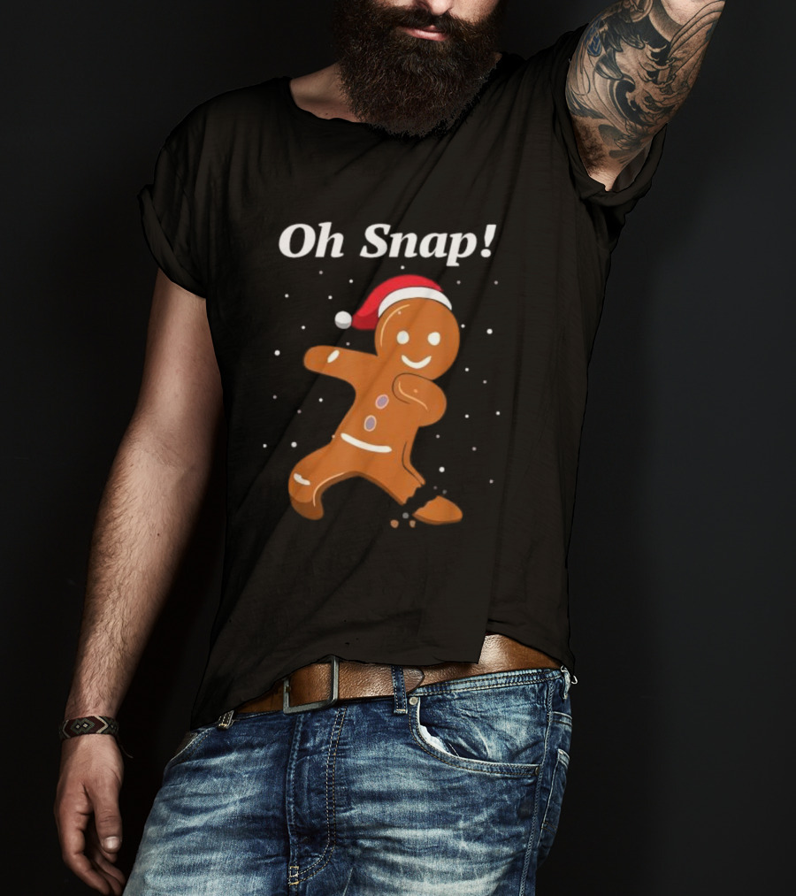 Oh Snap Gingerbread Merry Christmas Cookie Santa Hat T-Shirt