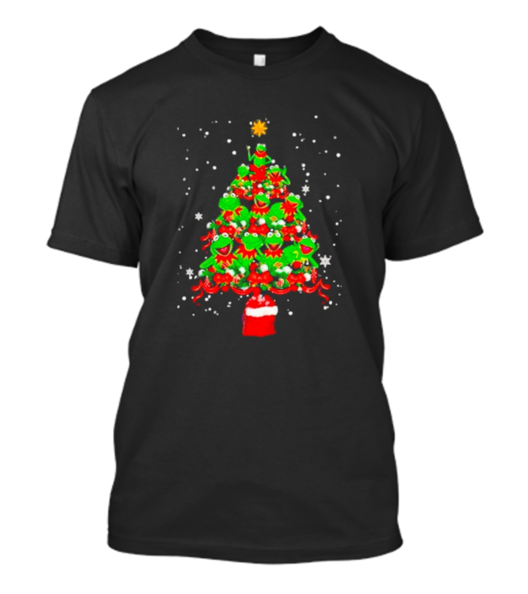Frogs Merry Christmas Tree Star Topper Bright Red Ornaments T-Shirt