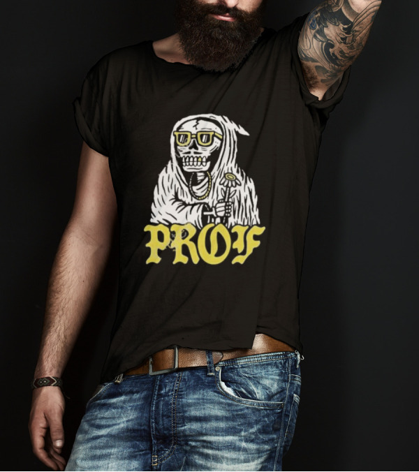 Prof Tombstones Skeleton With Yellow Glasses And Flower T-Shirt