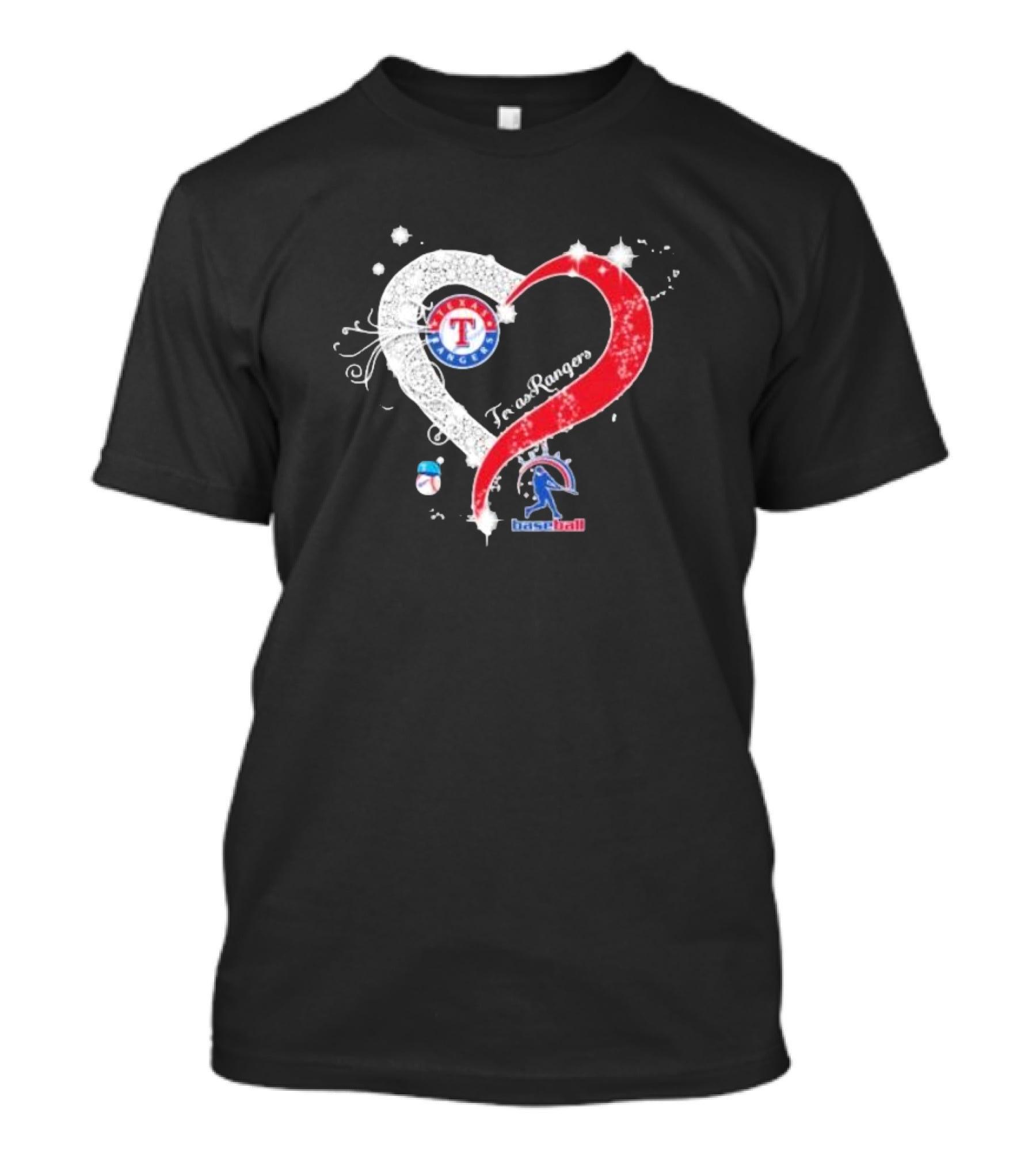 Texas Rangers Baseball Heart Logo Design With Team T-Shirt