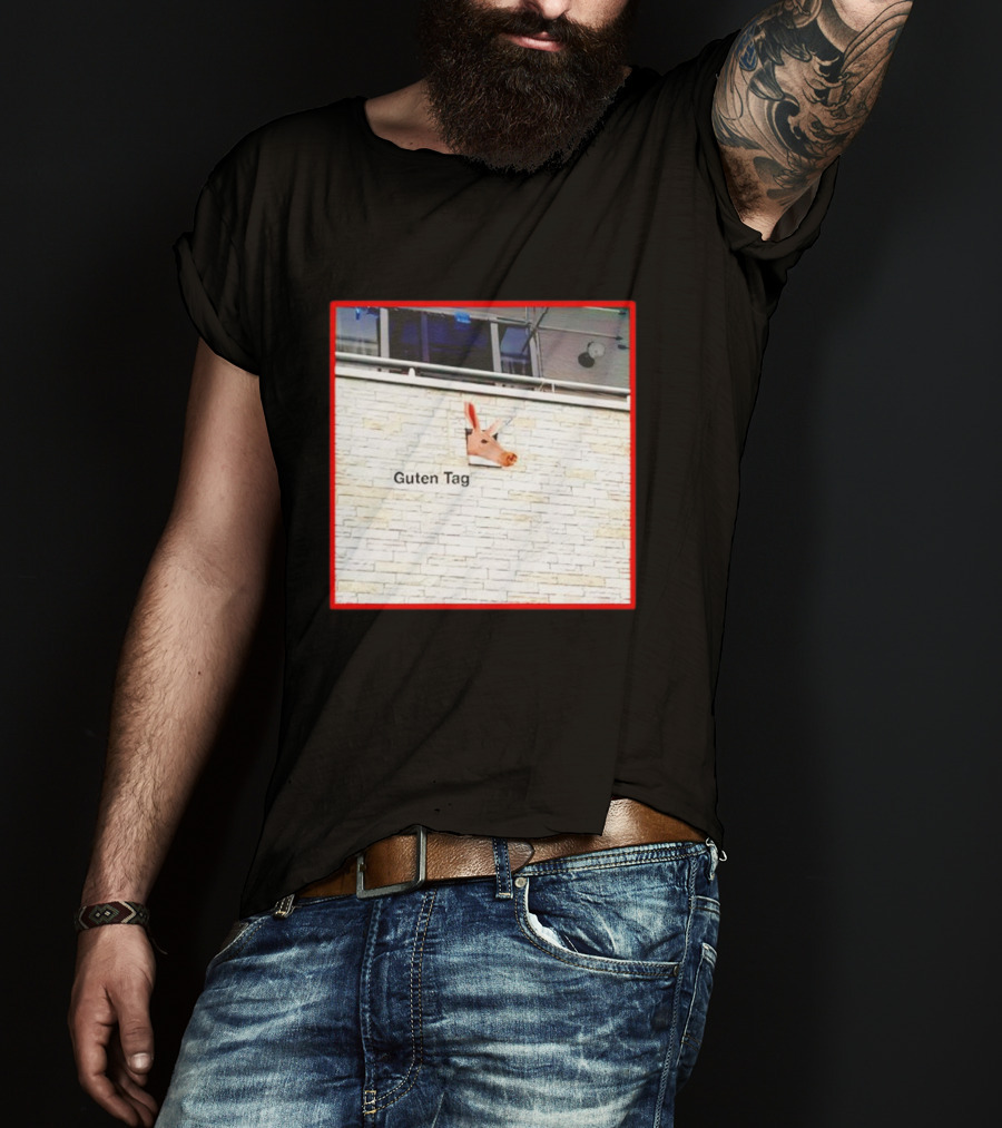 Guten Tag Pig Wall Mount With Brick Background T-Shirt