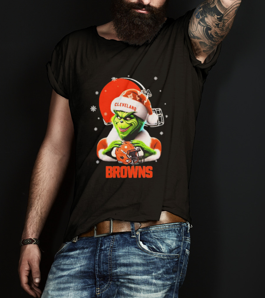 Santa Grinch Love Cleveland Browns Merry Christmas T-Shirt
