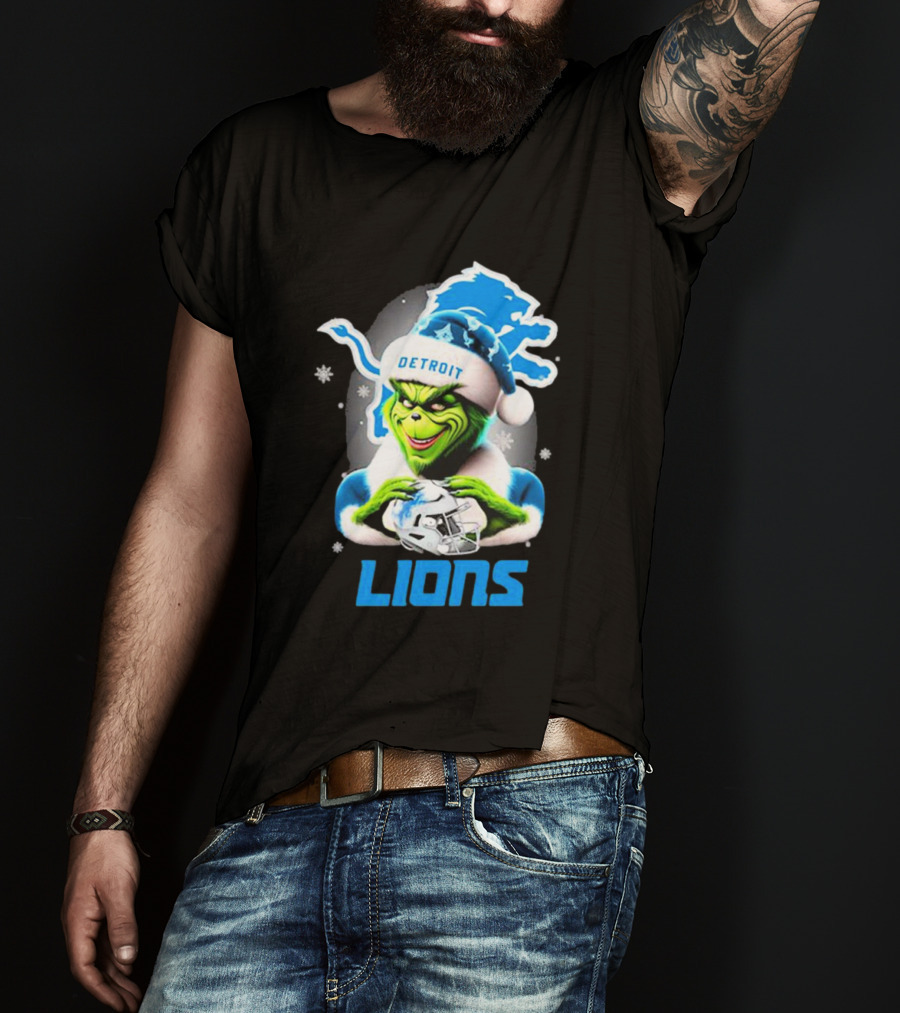 Detroit Lions Grinch Christmas Santa Snowflakes T-Shirt