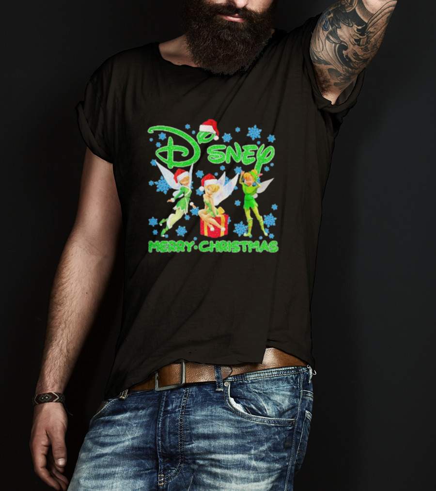 Disney Tinker Bell Santa Merry Christmas Snowflakes T-Shirt