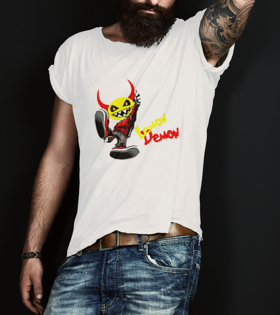 Lemon Demon Hip Hop Character In Sneakers With Red Devil Horns T-Shirt