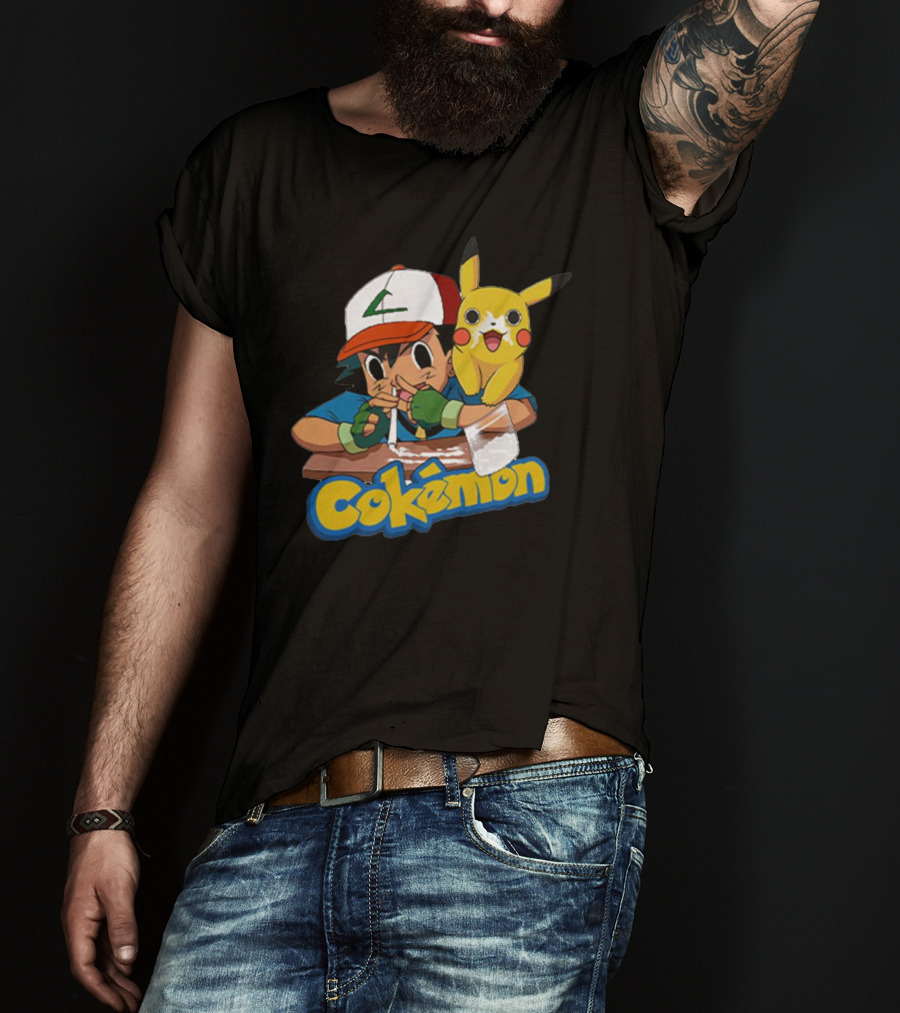Cokemon Parody Pikachu Ash Ketchum Anime Humor T-Shirt
