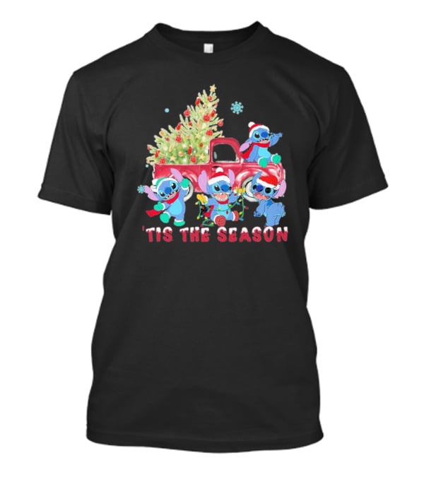 Stitch Tis The Season Christmas Santa Claus With Tree And Truck T-Shirt