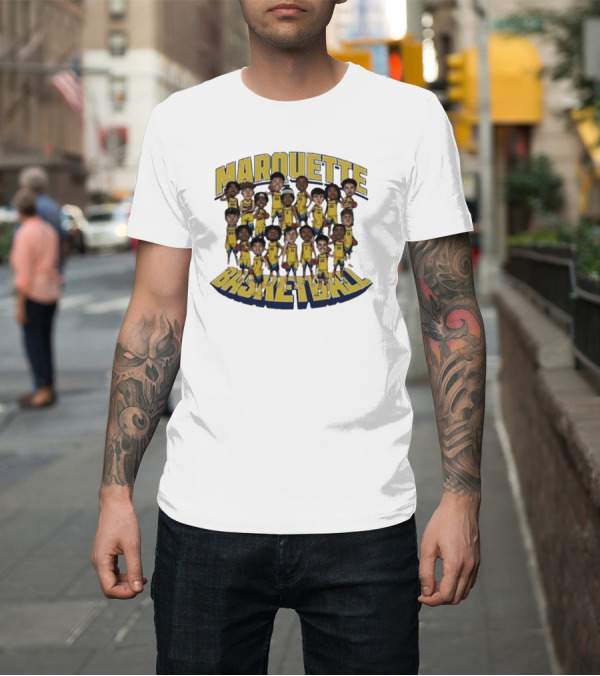 Shirt: Marquette Basketball Team 2023-2024 Players Roster Caricature Collection T-Shirt Marquette Basketball Team 2023-2024 Players Roster Caricature Collection T-Shirt