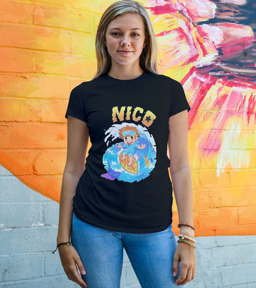Nico Surfing In Ocean Wave Art With Cash And Nico Nico Starfish T-Shirt