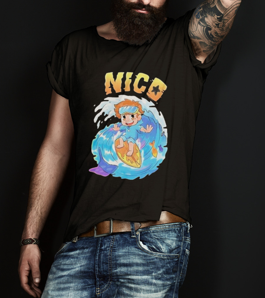 Nico Surfing In Ocean Wave Art With Cash And Nico Nico Starfish T-Shirt