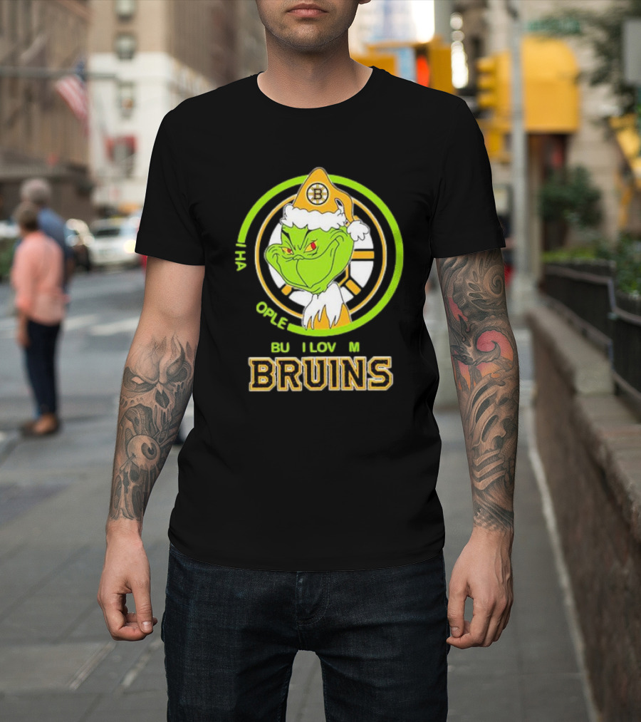 The Grinch Santa Boston Bruins I Hate People But Love My Hockey Team T-Shirt