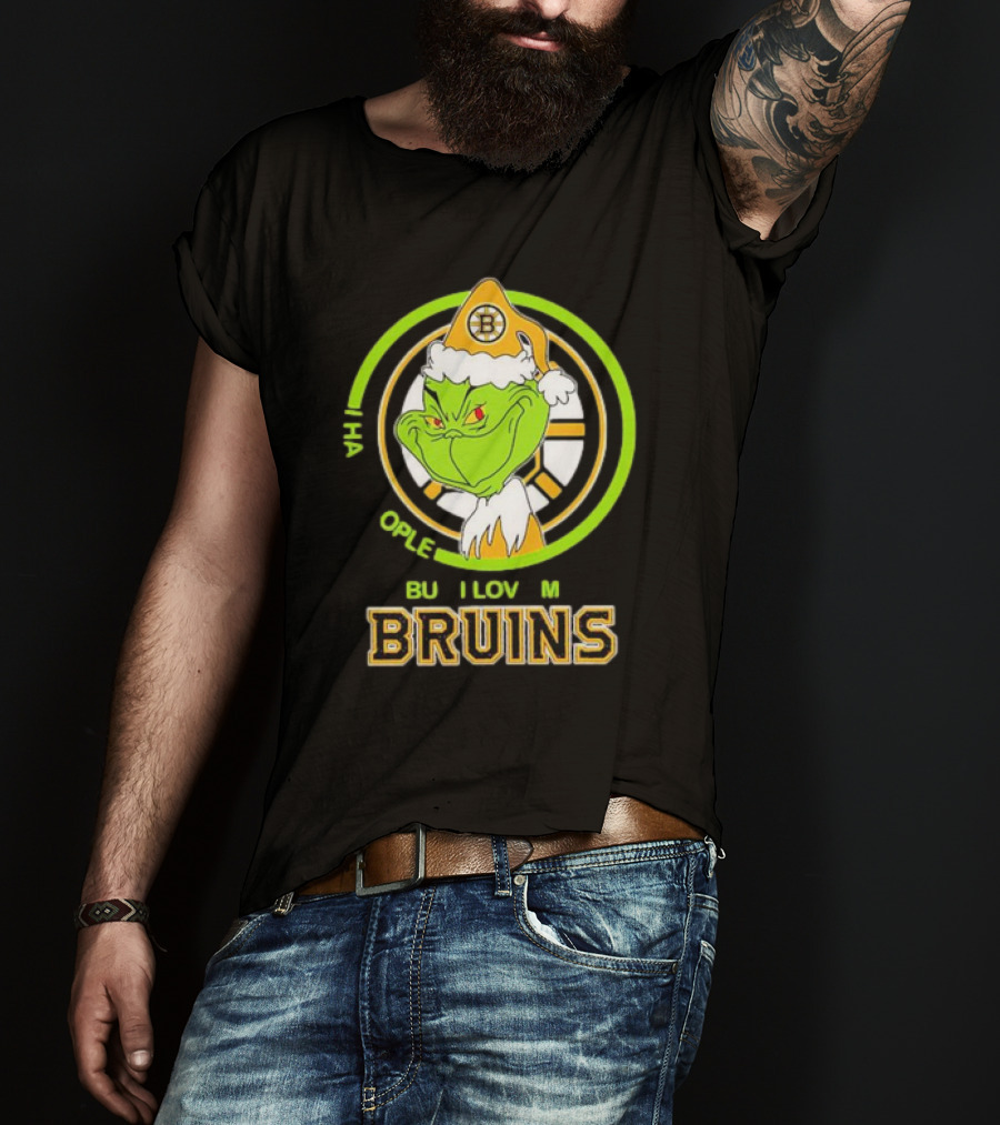 The Grinch Santa Boston Bruins I Hate People But Love My Hockey Team T-Shirt
