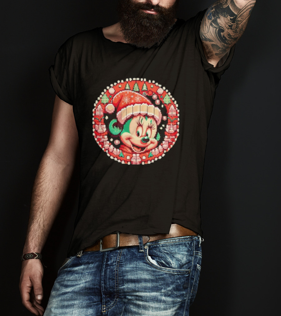 Minnie Mouse Christmas Sparkle Disney Magic Festive Holiday Santa Hat T-Shirt