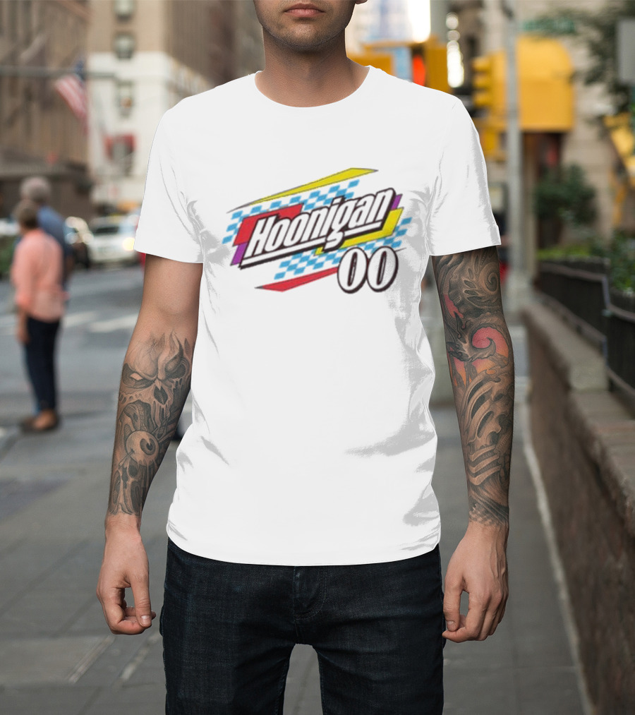 Best Hoonigan 00 Racing Style Checkered Stripes T-Shirt