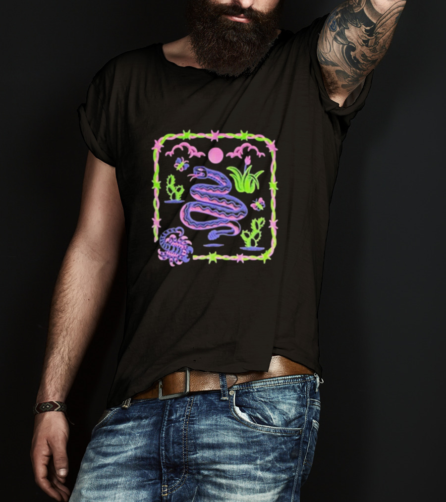 Night Creeps Snake Moon Cactus And Stars T-Shirt