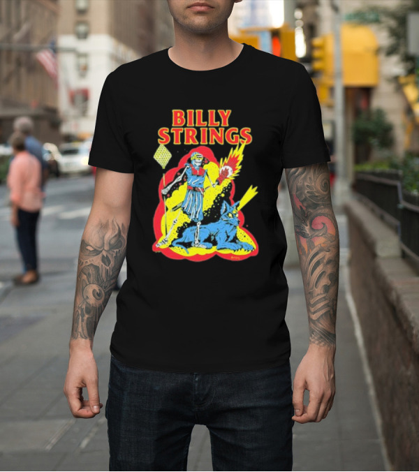 Shirt: Billy Strings Skeleton Warrior with Blue Cyclops Cat T-Shirt Billy Strings Skeleton Warrior with Blue Cyclops Cat T-Shirt