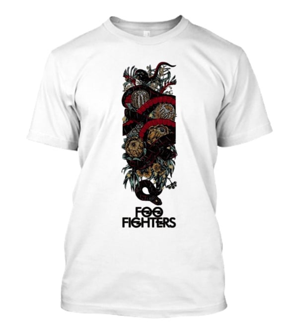 Foo Fighters Floral And Snake Imagery Dark T-Shirt