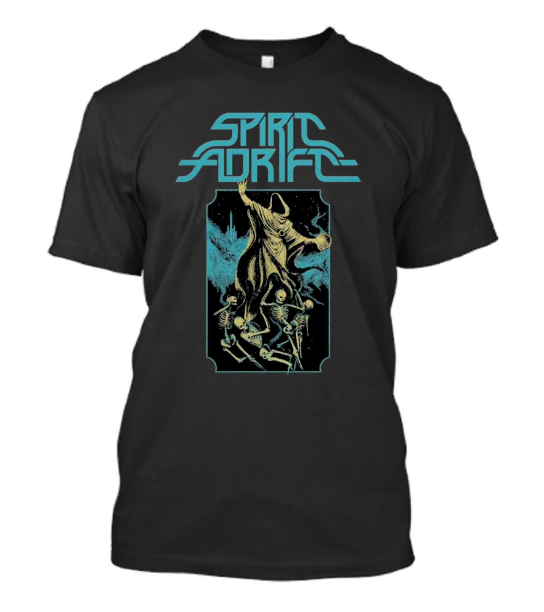 Spirit Adrift Summoner Skeleton Cloaked Figure And Dancing Skeletons T-Shirt