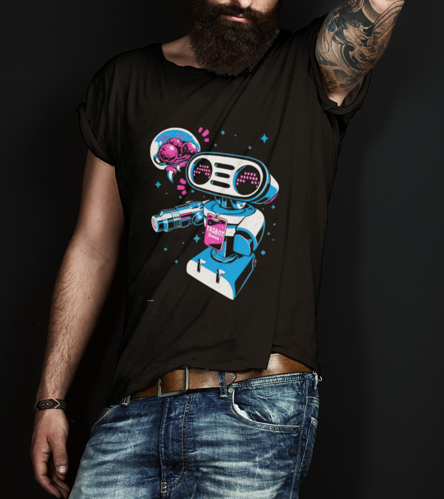 Tasbeam Tasbot Runner Robot With Alien Planet And Retro Sci-Fi Elements T-Shirt