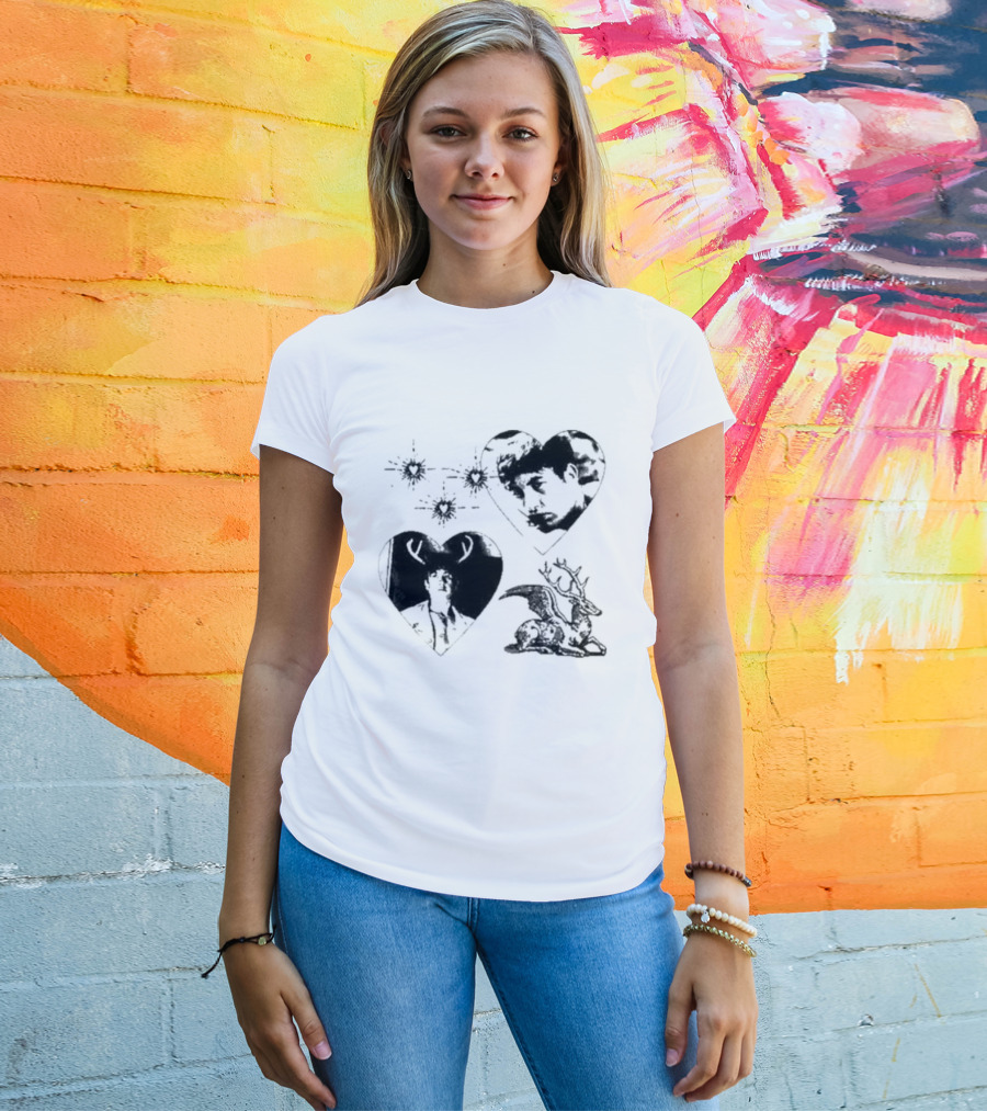 Mustardyardpress Store Oliver Hearts Deer And Faces T-Shirt