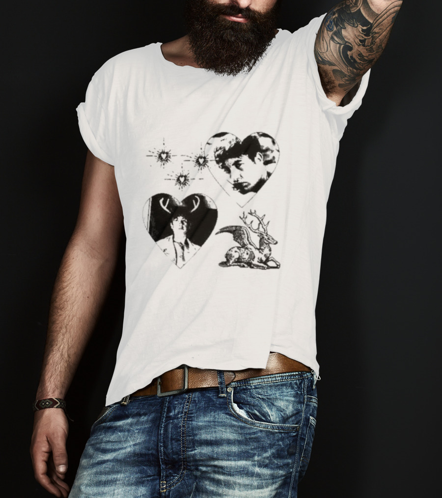 Mustardyardpress Store Oliver Hearts Deer And Faces T-Shirt