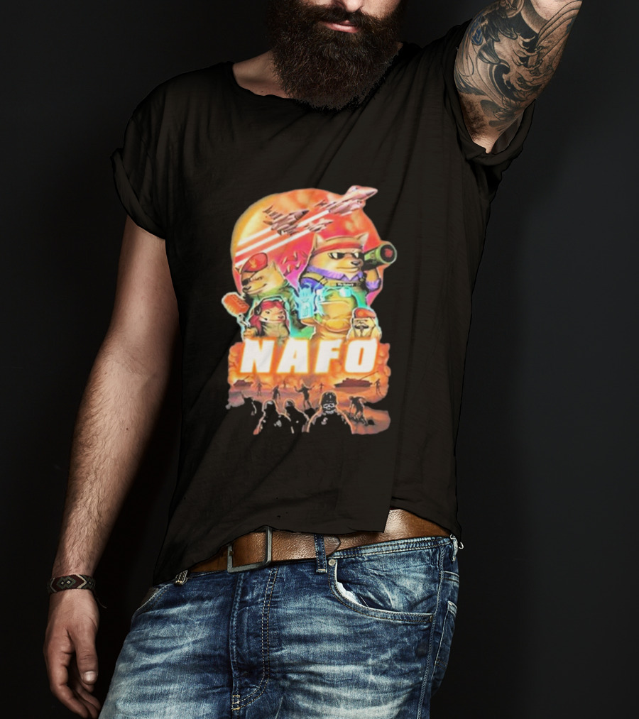 Bösartiger Nafo Warriors X Grandpa Yurko Fighter Jets And Soldiers Battle Scene T-Shirt