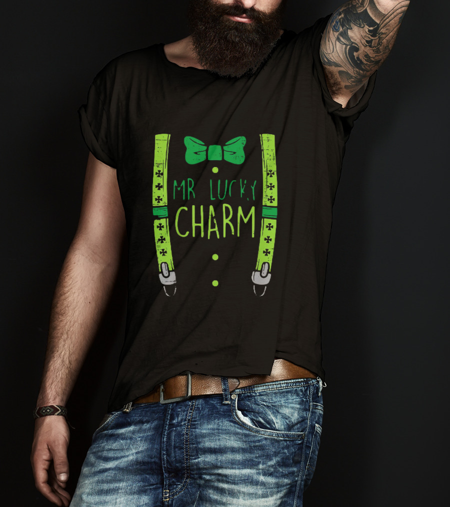 Mr Lucky Charm Suspenders St Patricks Day Boys T-Shirt