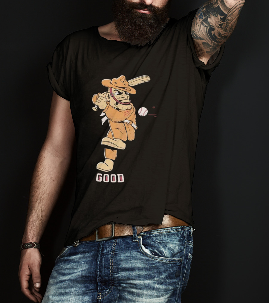 Good Tam Baseball Comic Character Swinging At Pitch T-Shirt