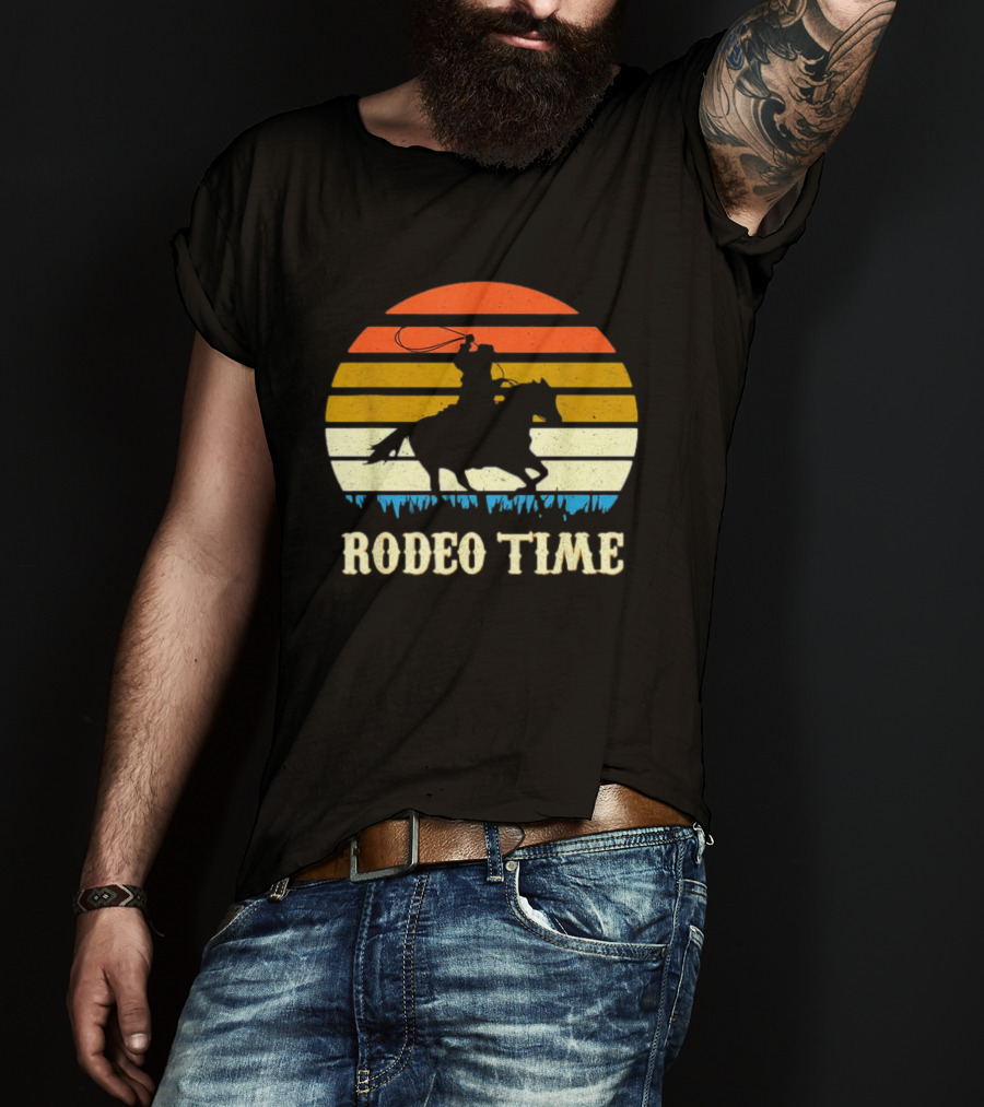 Rodeo Time Cowboy Sunset Horse Ranch Lasso T-Shirt