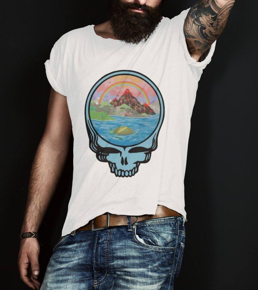 Grateful Dead Aloha Earth Day Volcano Skull Rainbow Turtle T-Shirt