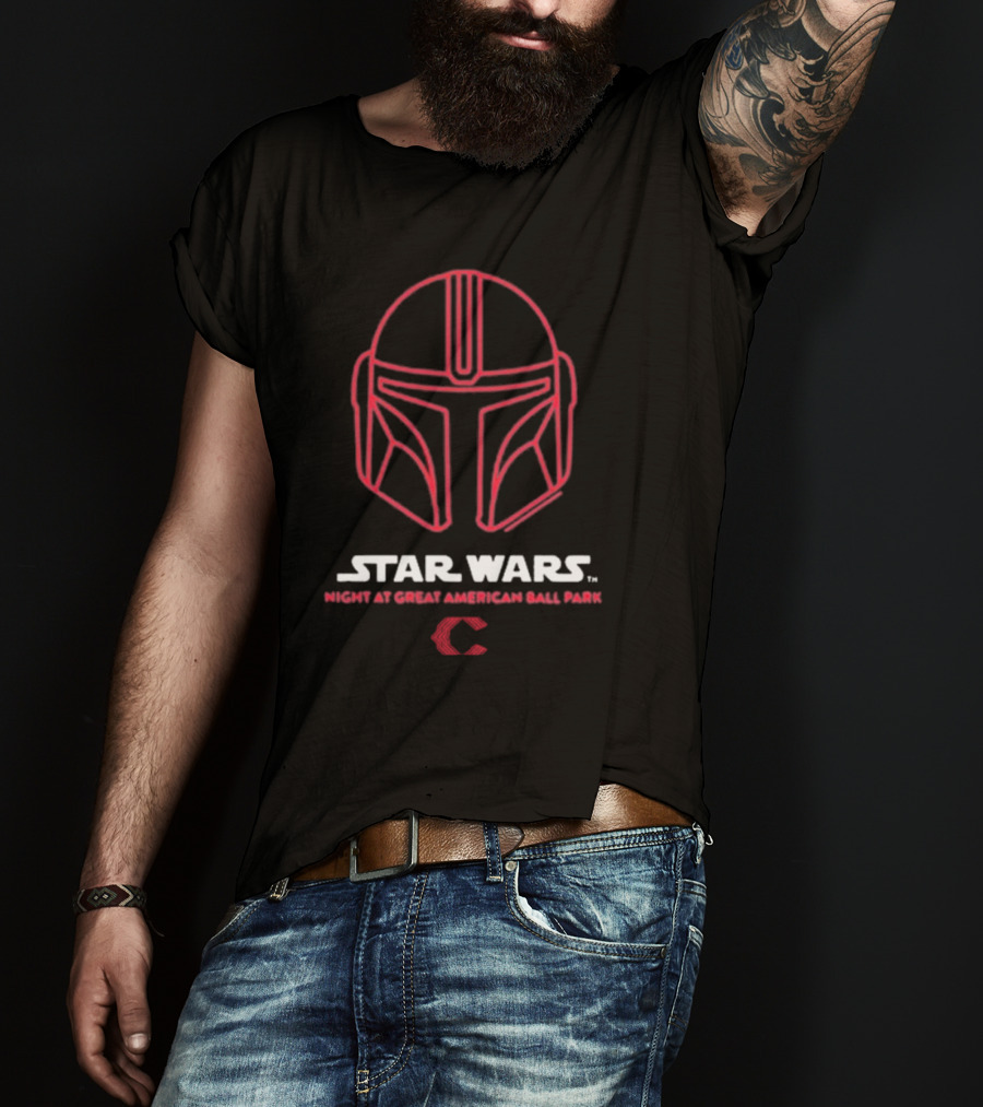Star Wars Night At Great American Ball Park Mandalorian Helmet Reds T-Shirt