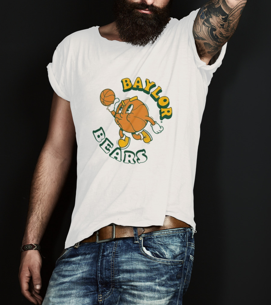 Baylor Bears Basketball Vintage Cartoon Logo Youth Green T-Shirt