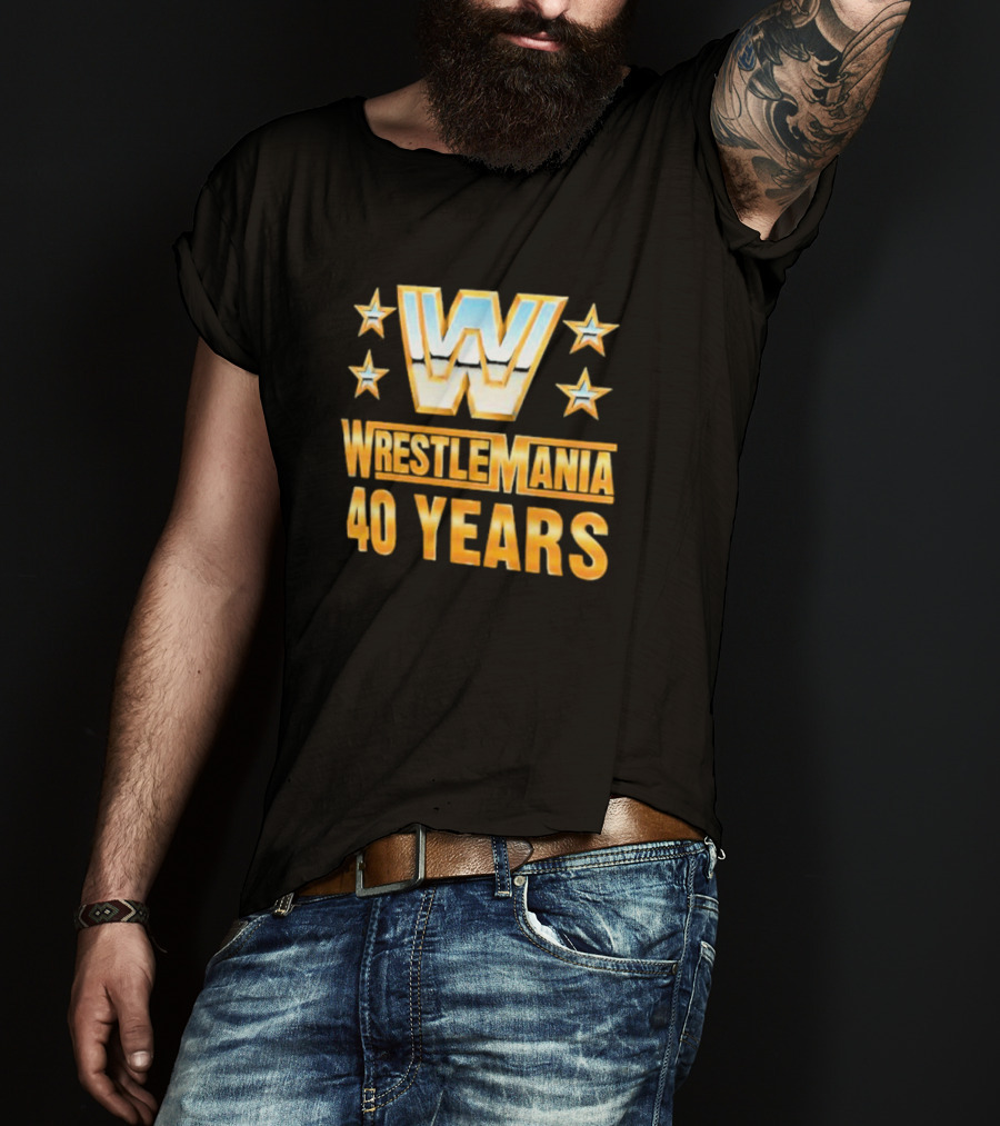 Wrestlemania 40 Years Retro Logo With Stars T-Shirt