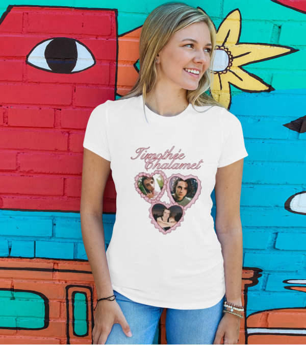 Timothée Chalamet Pink Heart Collage T-Shirt