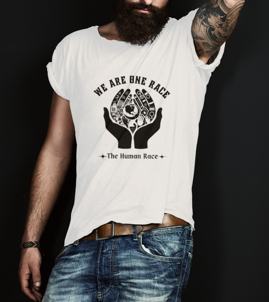 We Are One Race The Human Race Hands With Symbols And Earth T-Shirt
