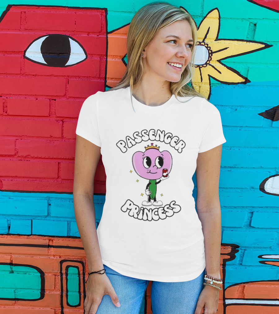 Passenger Princess Doublecrossco Cartoon Character With Crown And Drink T-Shirt
