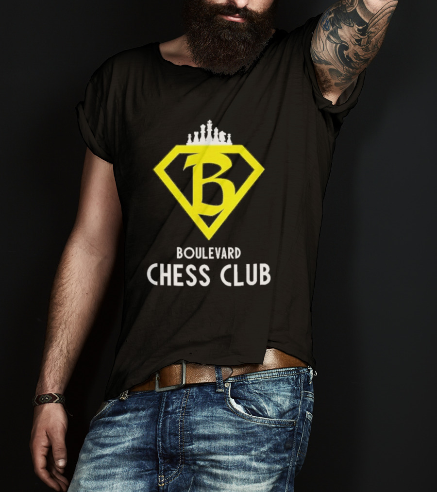 Boulevard Chess Club Logo With Yellow Diamond And Chess Pieces T-Shirt