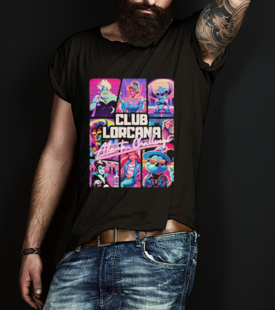 Club Lorcana Atlanta Challenge Ursula Cinderella Stitch 80s Neon T-Shirt
