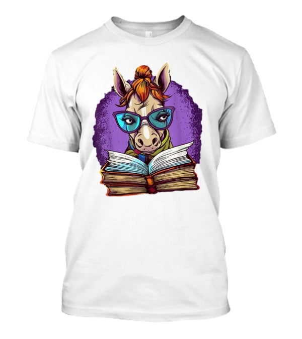 Book Lover Cute Horse Reading Glasses Teacher Librarian T-Shirt