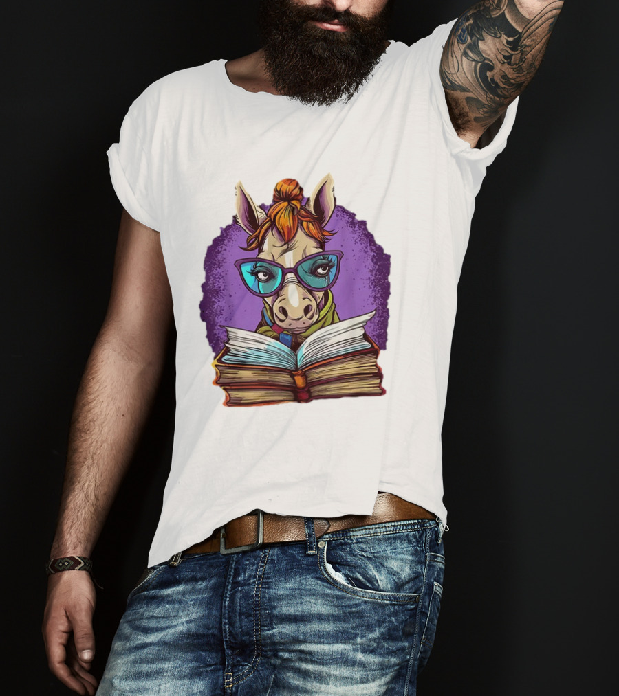 Book Lover Cute Horse Reading Glasses Teacher Librarian T-Shirt