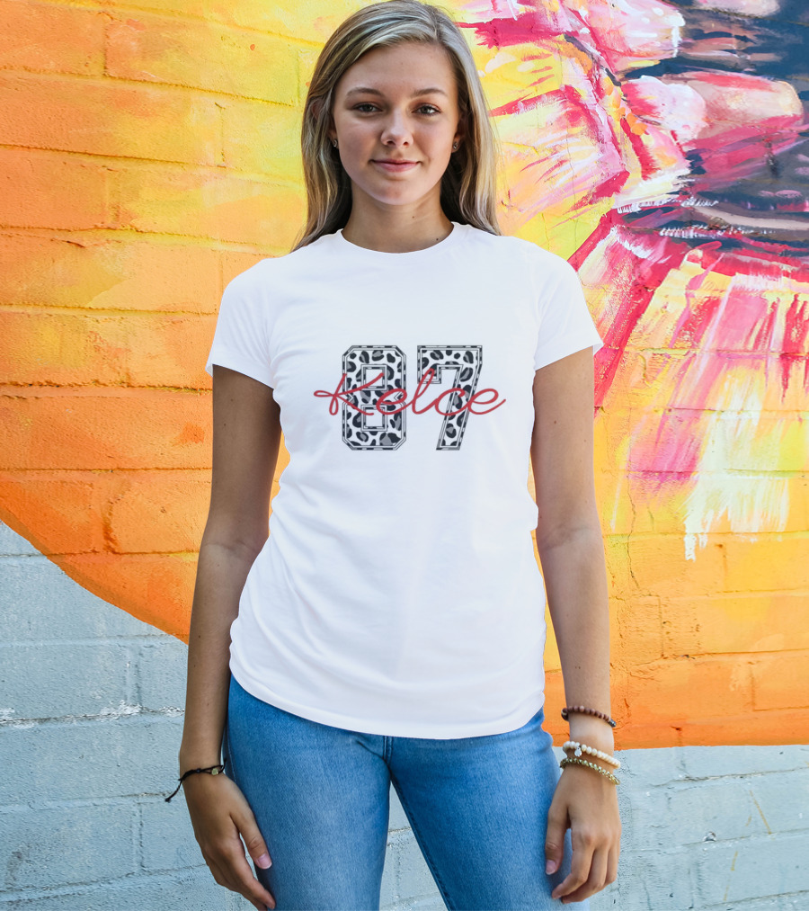 Kelce 87 Leopard Print Red Script T-Shirt