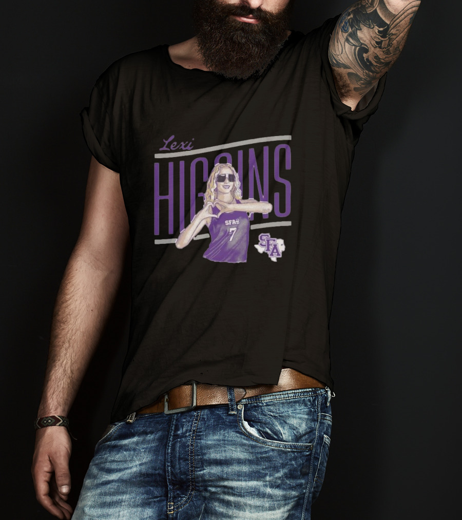 Lexi Higgins SFASU Volleyball Player Number 7 With Sunglasses And Heart Gesture T-Shirt
