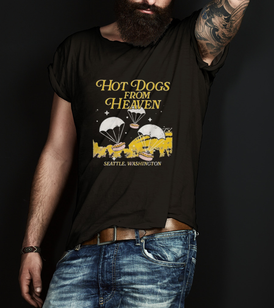 Hot Dogs From Heaven Parachuting Over Seattle Washington T-Shirt