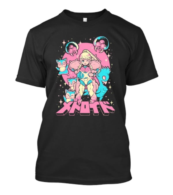 Metroid Pop Art Space Hero Anime Style Pink And Blue Retro T-Shirt
