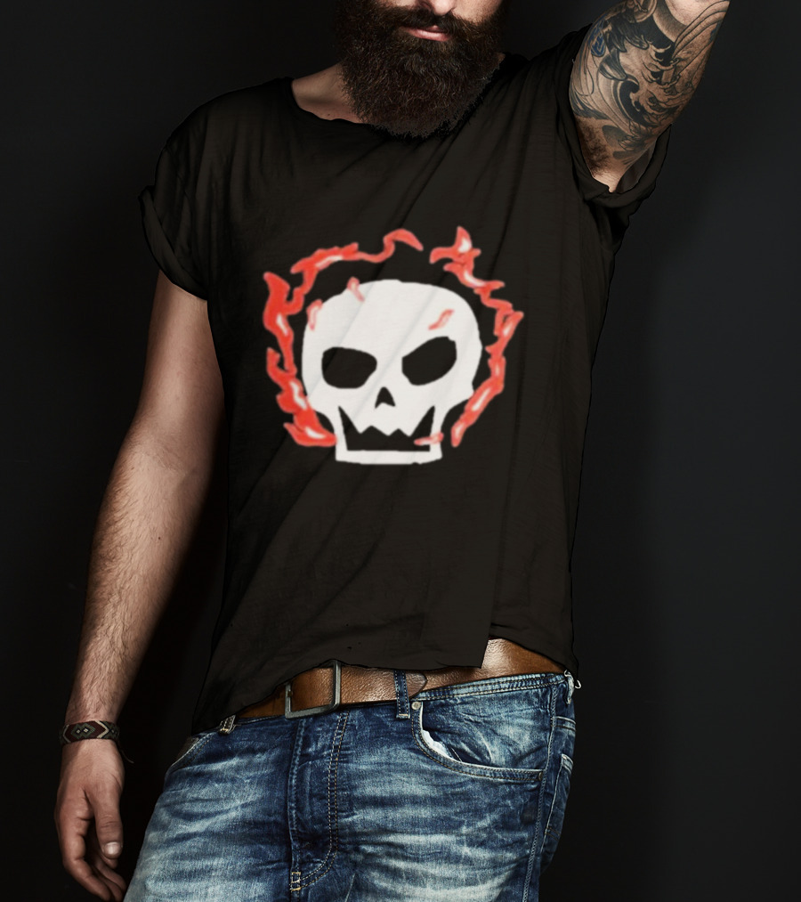 Lonely Stars Skull With Flaming Red Outline T-Shirt