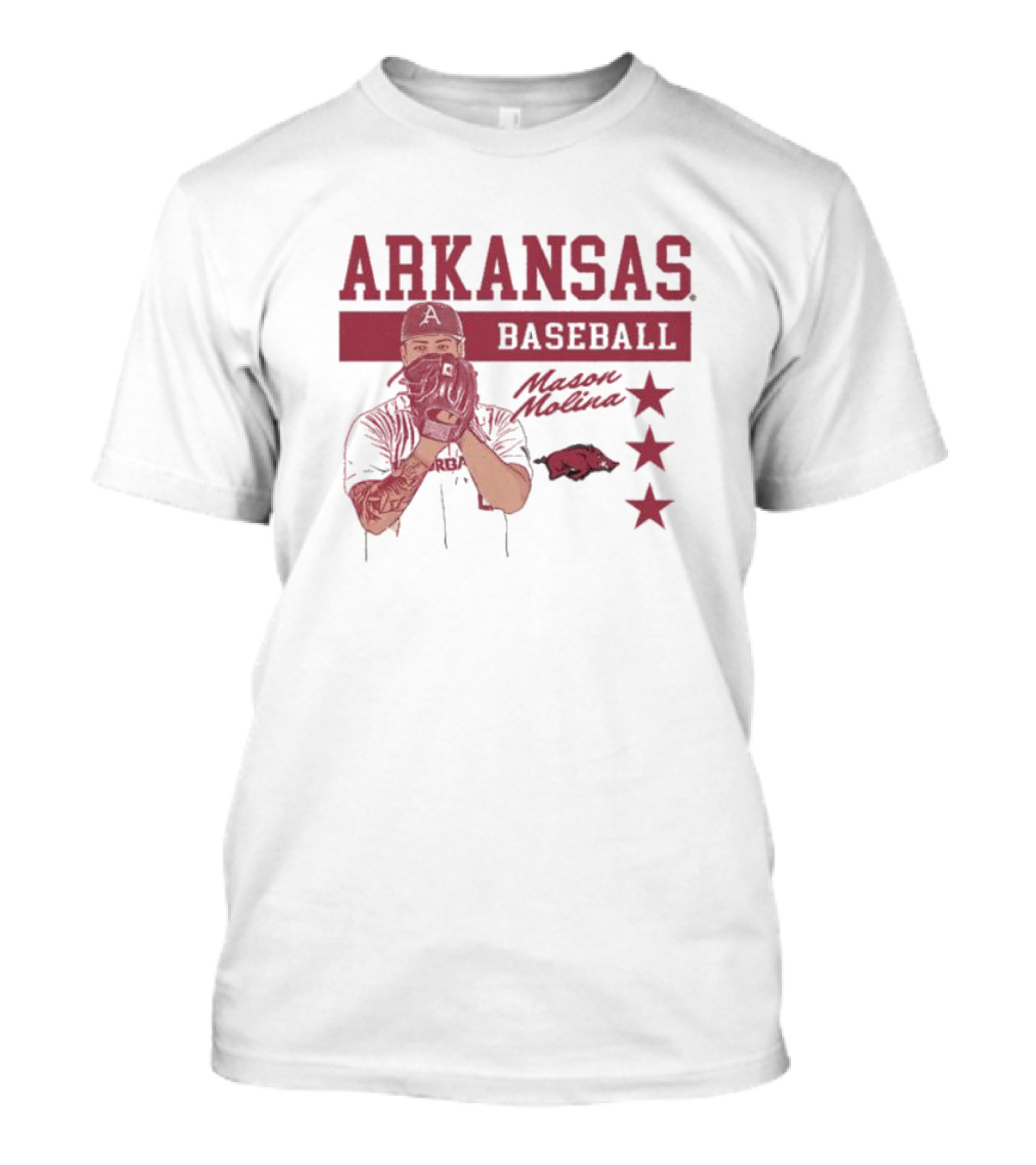 Arkansas Baseball Mason Molina Signature Pig Stars T-Shirt