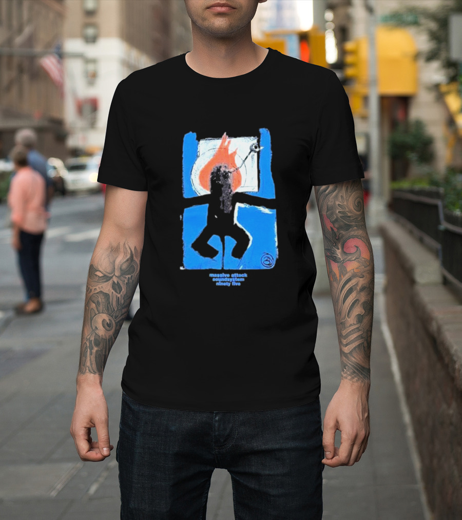 Massive Attack Soundsystem Ninety Five Fire Silhouette Blue Frame T-Shirt