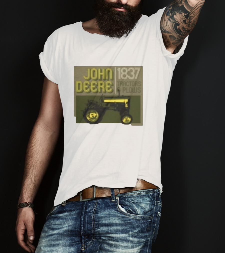 John Deere 1837 Tractors Plows Vintage Logo With Green Tractor Iconic T-Shirt